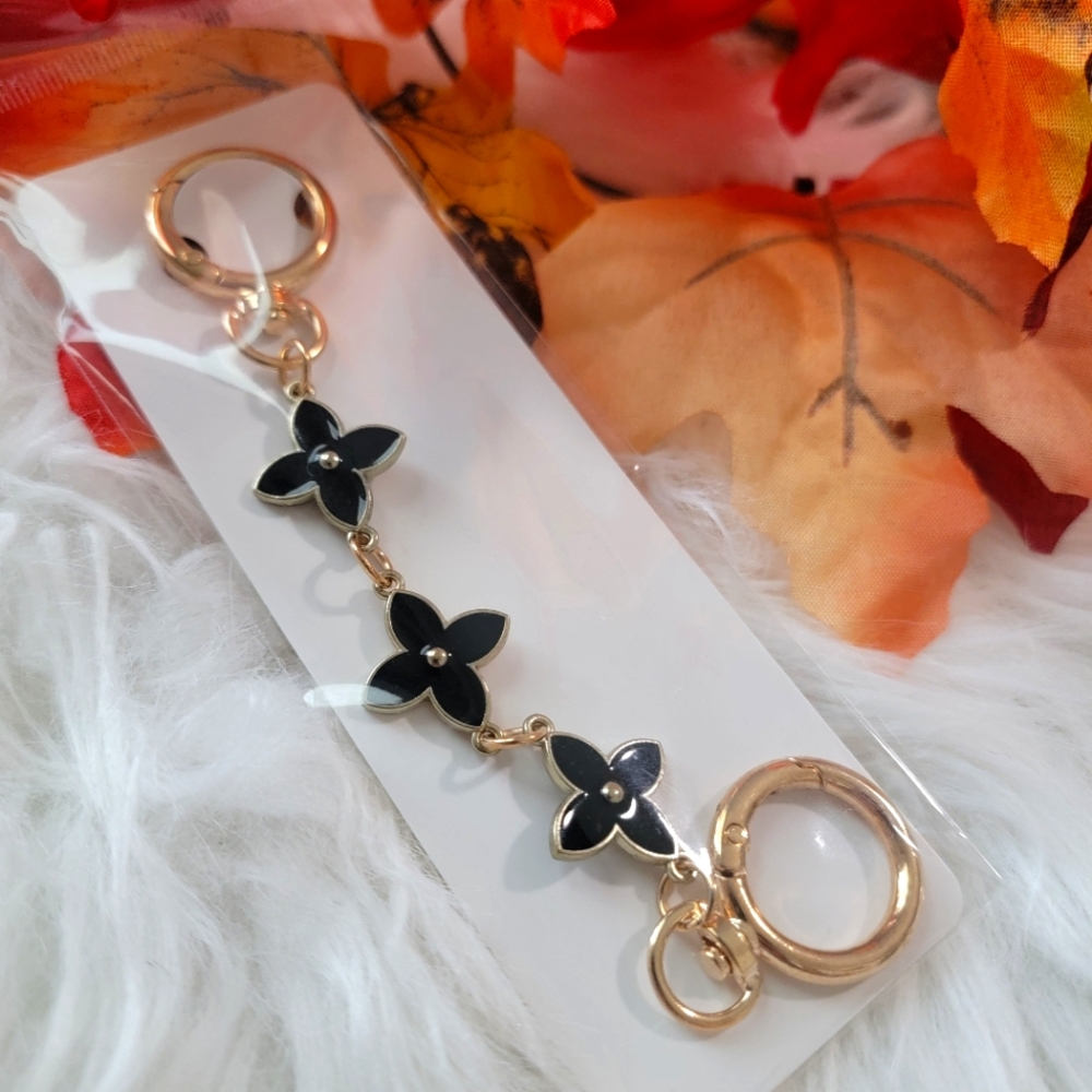 Black and Gold Floral Keychain Bag Accessory